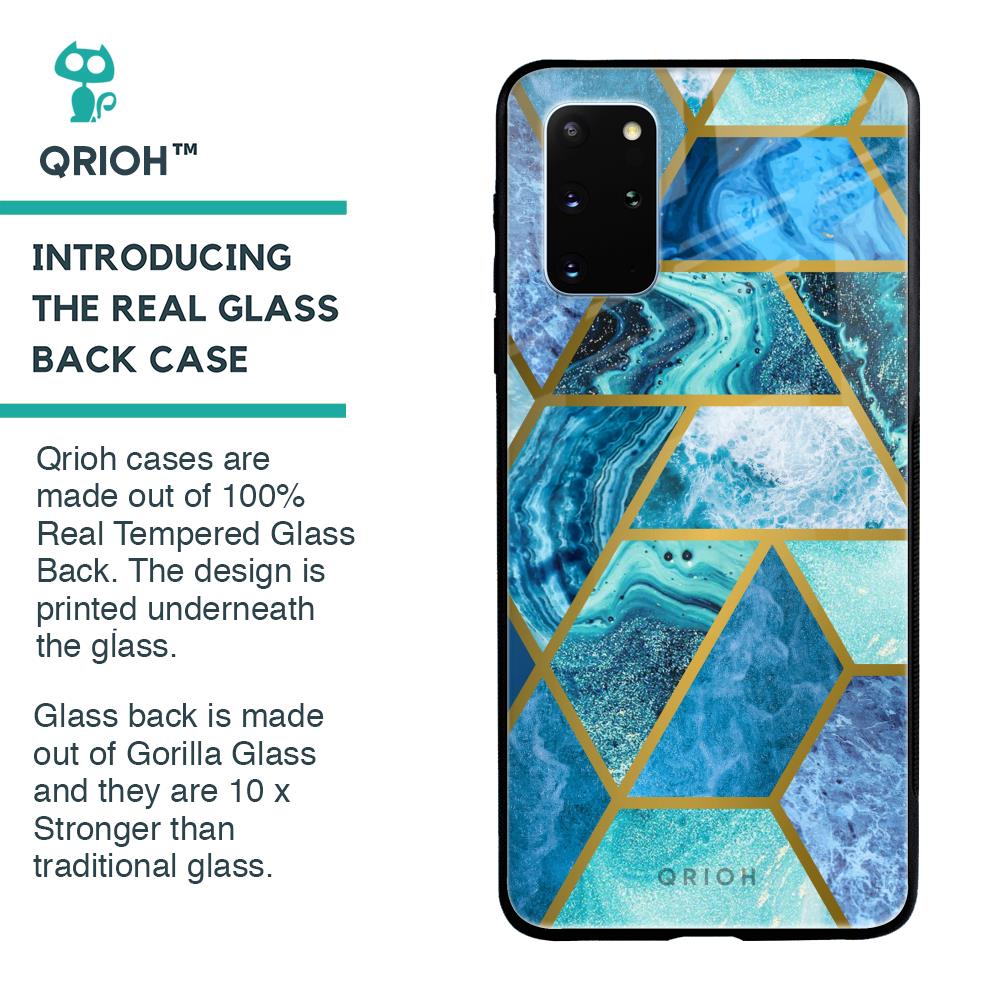 Turquoise Geometrical Marble Glass Case for Samsung Galaxy S20 Plus