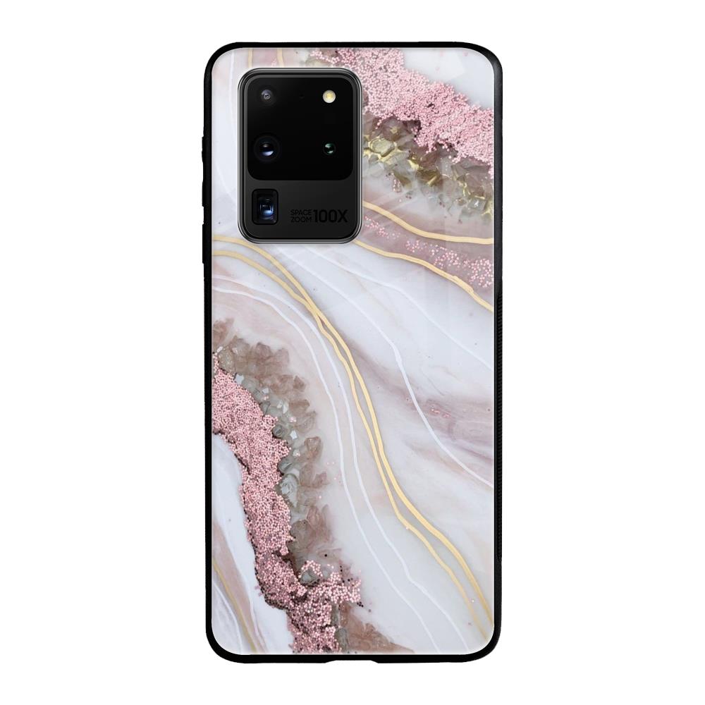 Pink & Gold Gllitter Marble Samsung Galaxy S20 Ultra Glass Back Cover Online
