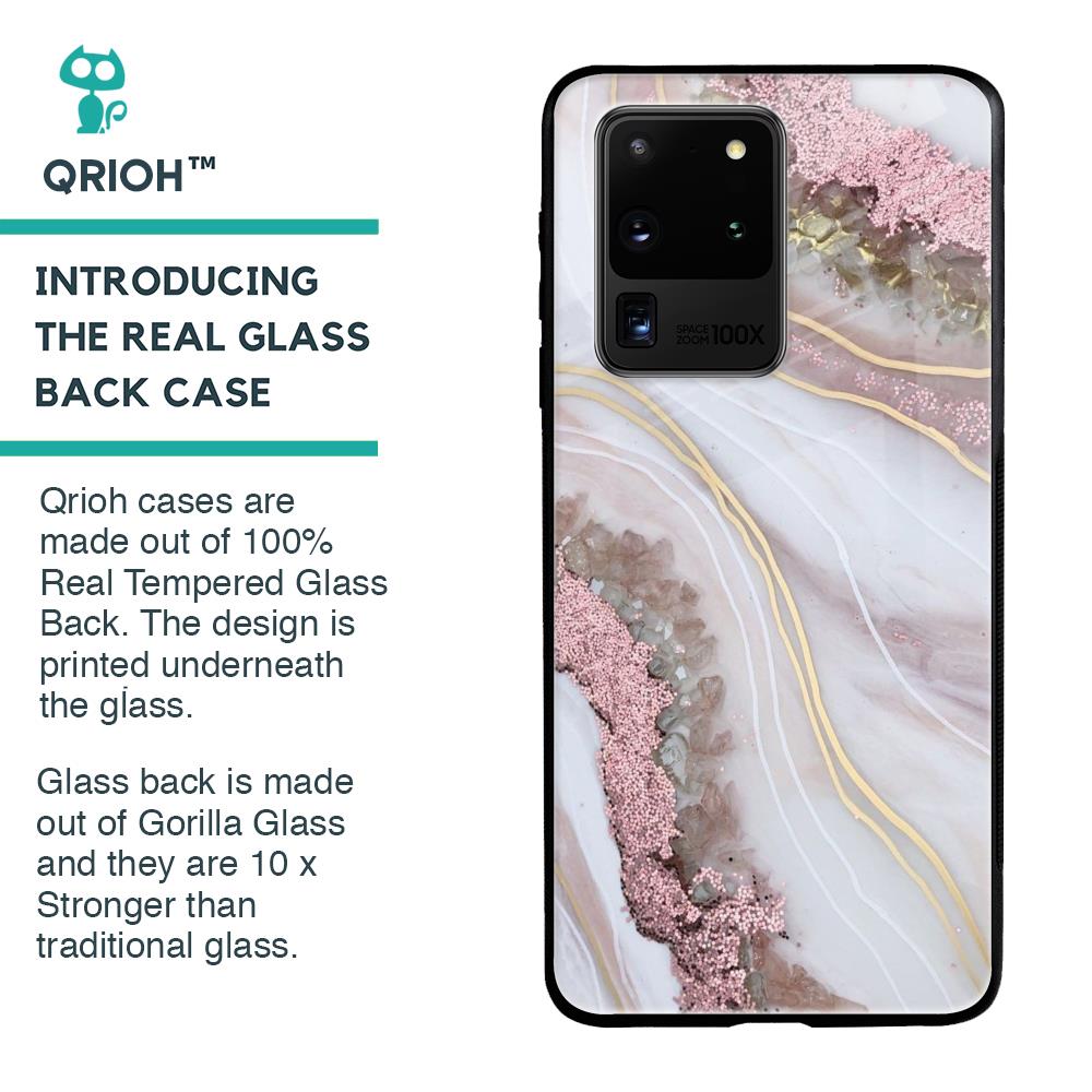 Pink & Gold Gllitter Marble Glass Case for Samsung Galaxy S20 Ultra