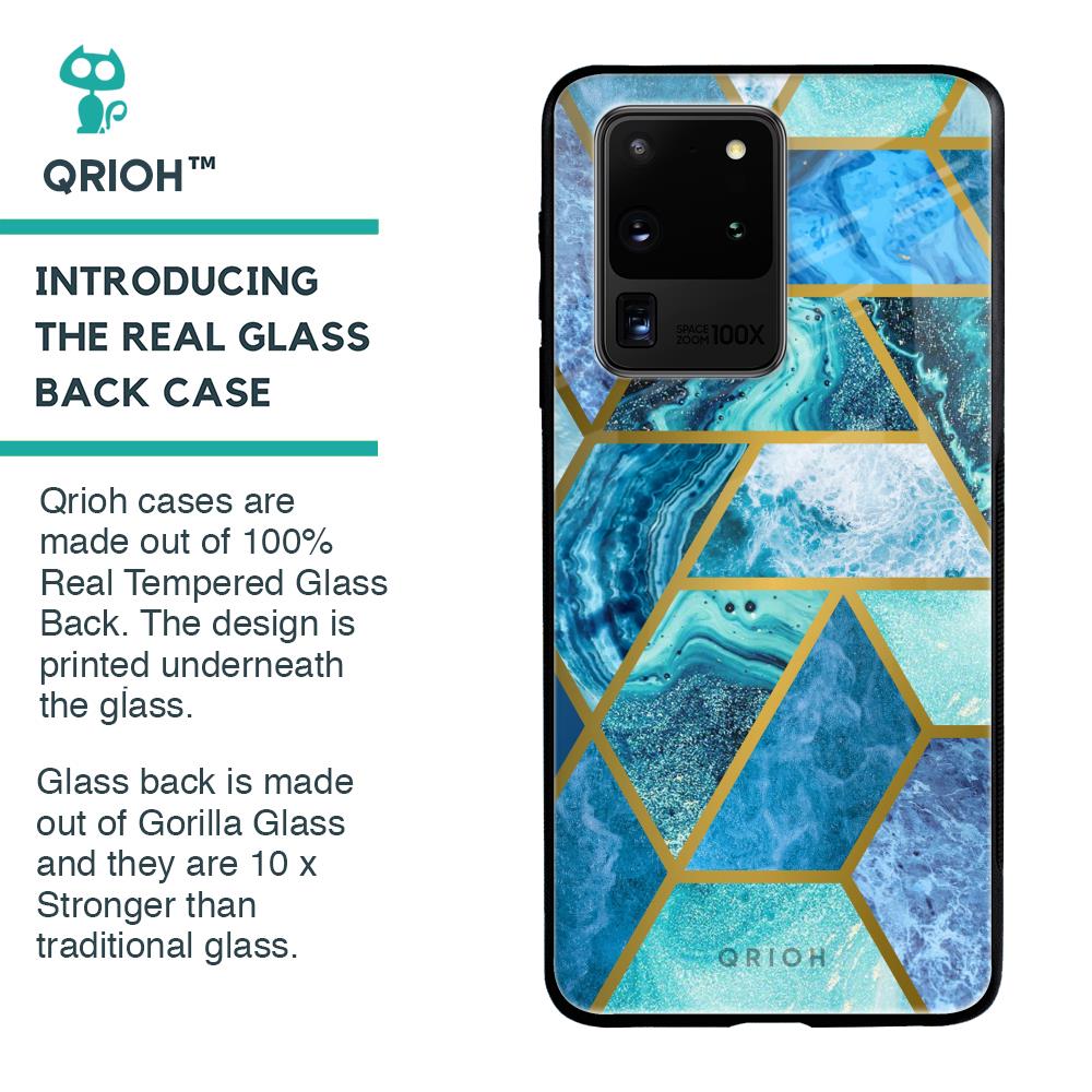 Turquoise Geometrical Marble Glass Case for Samsung Galaxy S20 Ultra