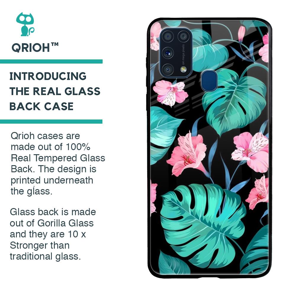 Tropical Leaves & Pink Flowers Glass case for Samsung Galaxy M31