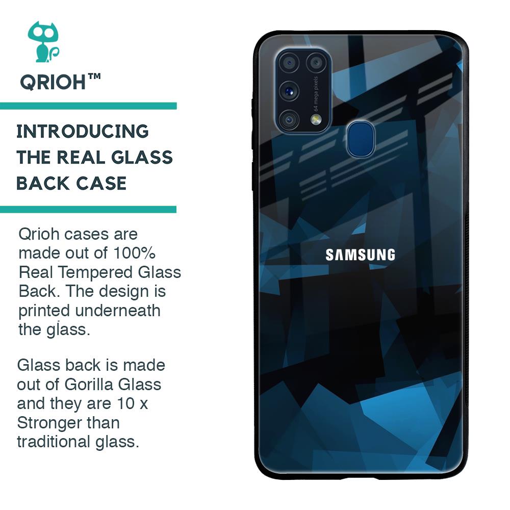 Polygonal Blue Box Glass Case For Samsung Galaxy M31