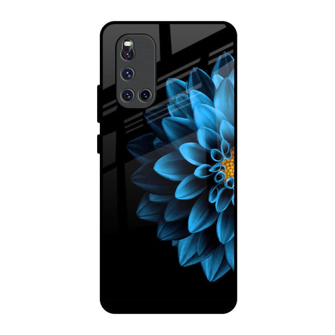 Half Blue Flower Vivo V19 Glass Back Cover Online