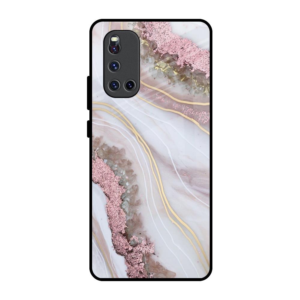 Pink & Gold Gllitter Marble Vivo V19 Glass Back Cover Online