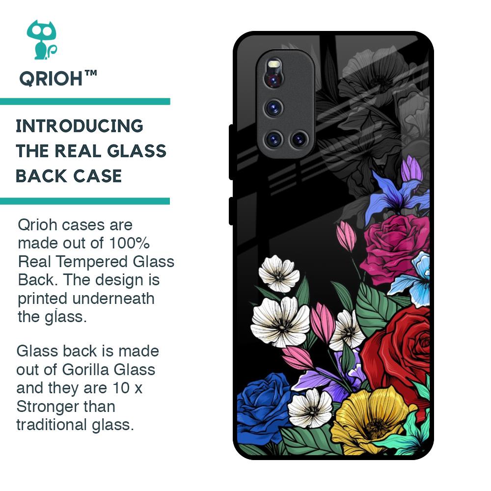 Rose Flower Bunch Art Glass Case for Vivo V19