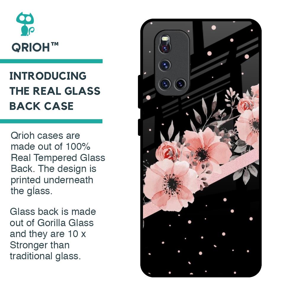 Floral Black Band Glass Case For Vivo V19