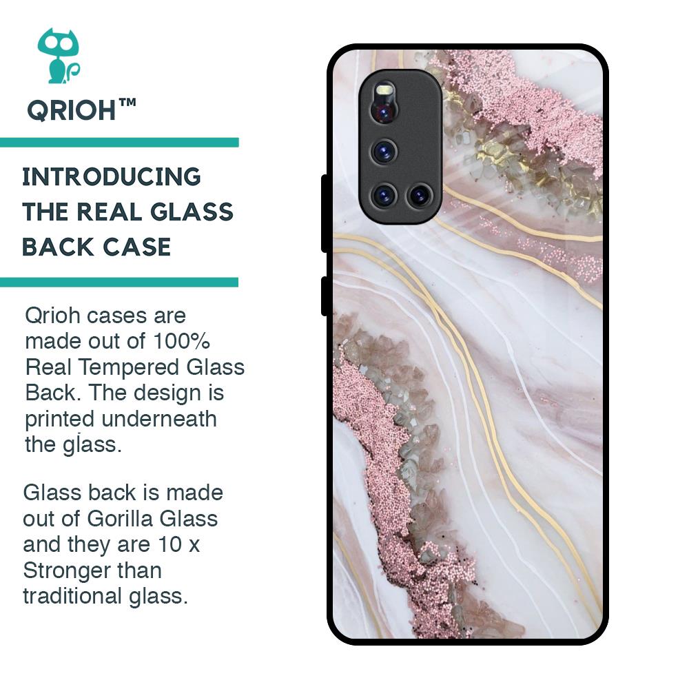Pink & Gold Gllitter Marble Glass Case for Vivo V19