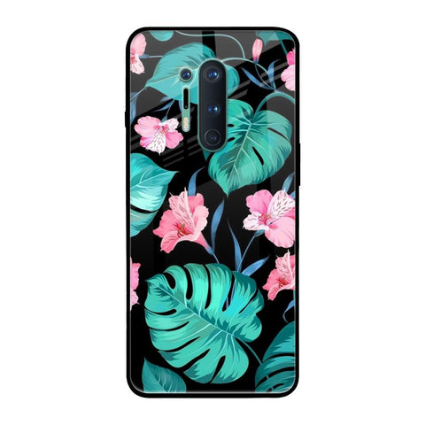Tropical Leaves & Pink Flowers OnePlus 8 Pro Glass Back Cover Online