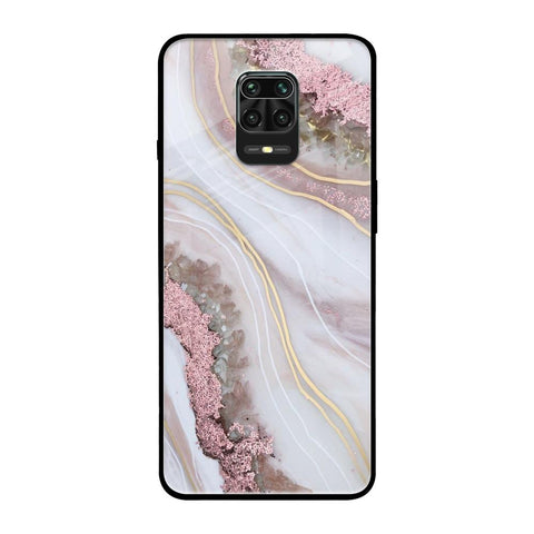 Pink & Gold Gllitter Marble Redmi Note 9 Pro Max Glass Back Cover Online