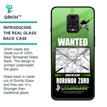 Zoro Wanted Glass Case for Redmi Note 9 Pro Max