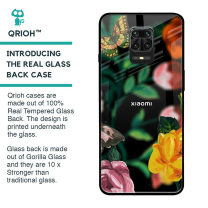 Flowers & Butterfly Glass Case for Redmi Note 9 Pro Max