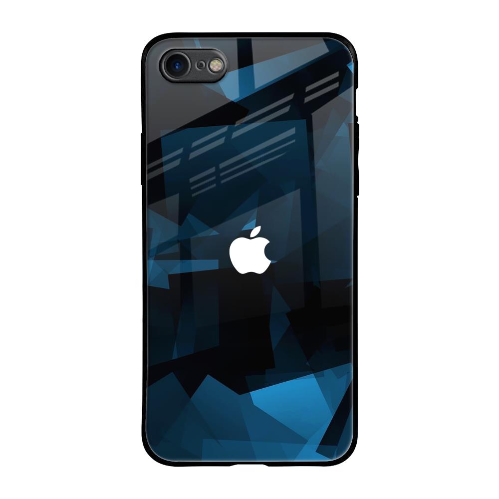 Polygonal Blue Box iPhone SE 2020 Glass Back Cover Online
