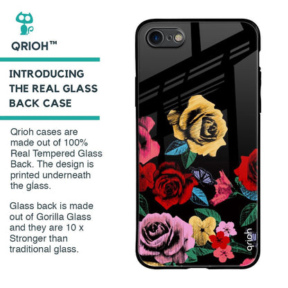 Floral Decorative Glass Case For iPhone SE 2020