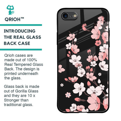 Black Cherry Blossom Glass Case for iPhone SE 2020