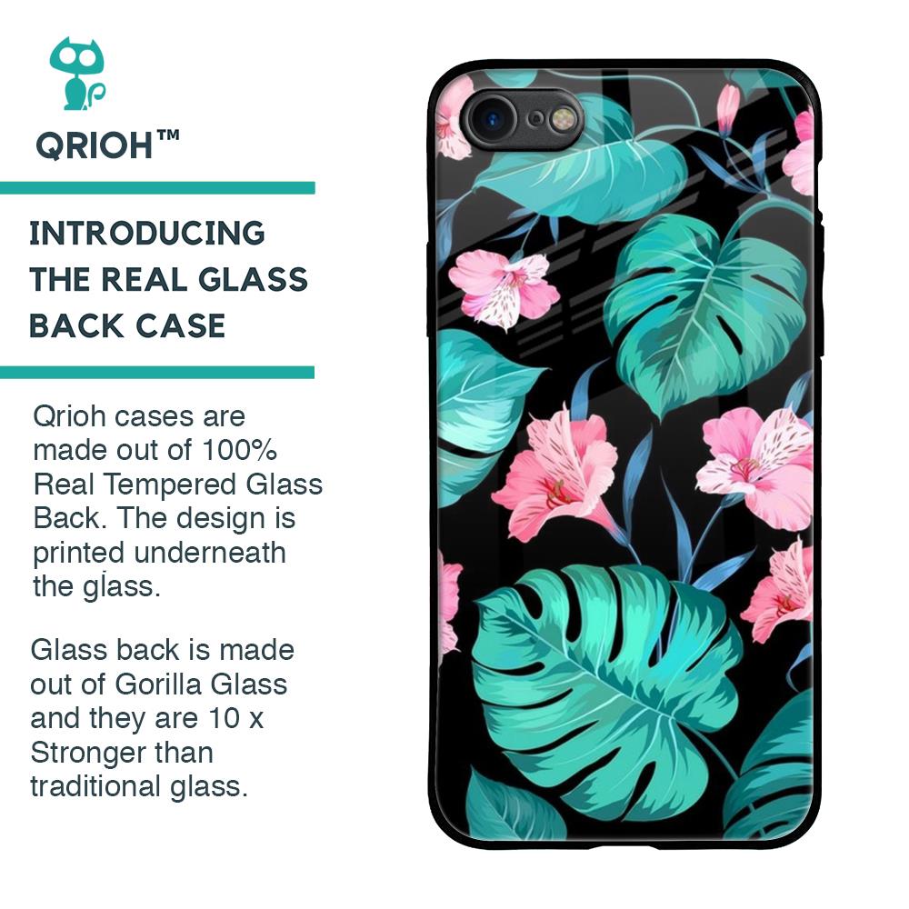 Tropical Leaves & Pink Flowers Glass Case for iPhone SE 2020