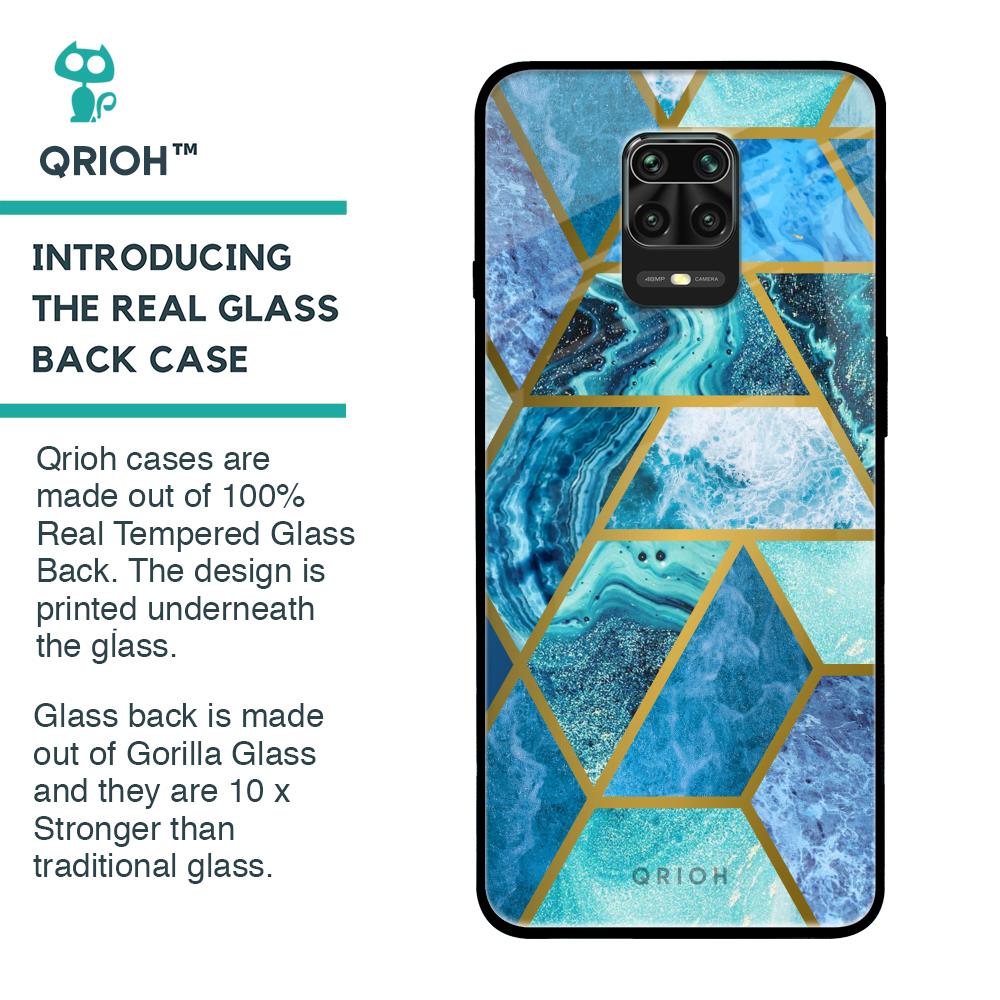Turquoise Geometrical Marble Glass Case for Xiaomi Redmi Note 9 Pro