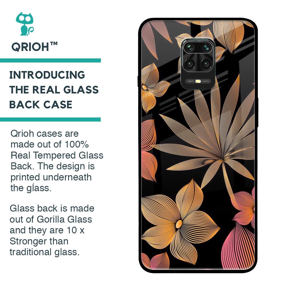 Lines Pattern Flowers Glass Case for Xiaomi Redmi Note 9 Pro