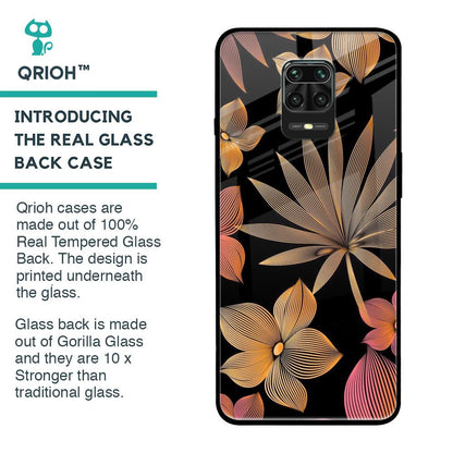 Lines Pattern Flowers Glass Case for Xiaomi Redmi Note 9 Pro
