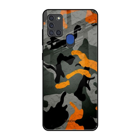 Camouflage Orange Samsung A21s Glass Back Cover Online
