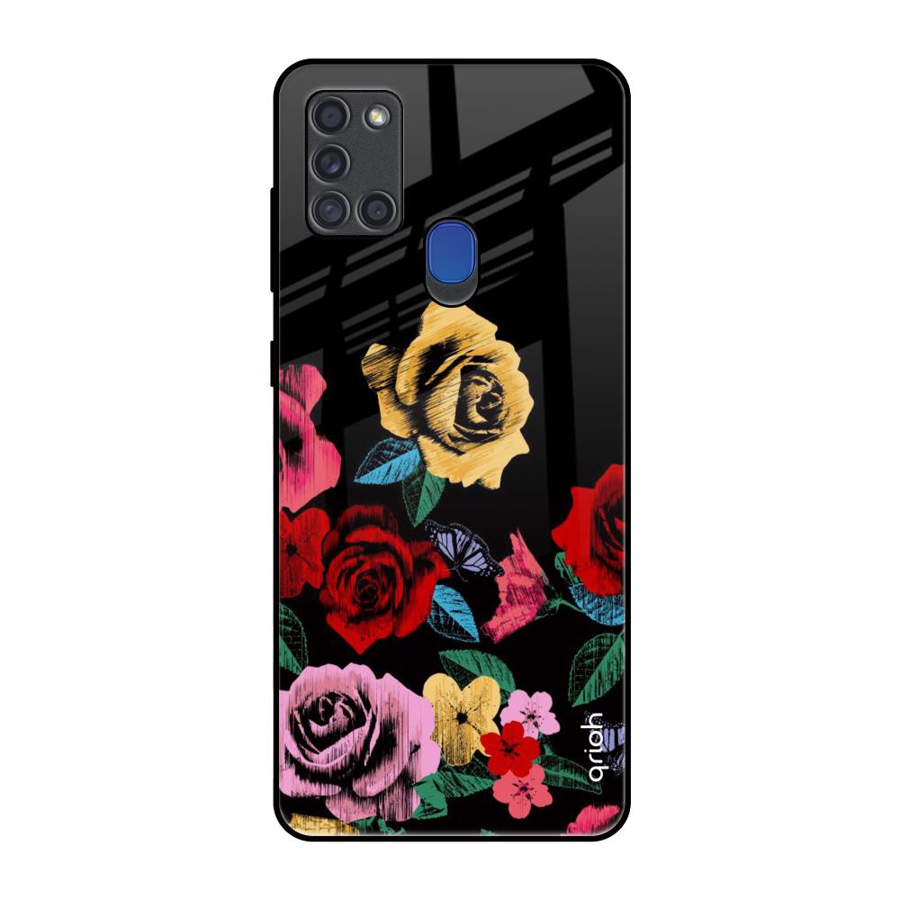 Floral Decorative Samsung A21s Glass Back Cover Online