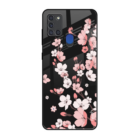 Black Cherry Blossom Samsung A21s Glass Back Cover Online