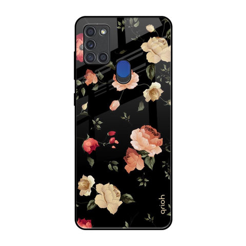 Black Spring Floral Samsung A21s Glass Back Cover Online