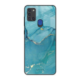 Blue Golden Glitter Samsung A21s Glass Back Cover Online