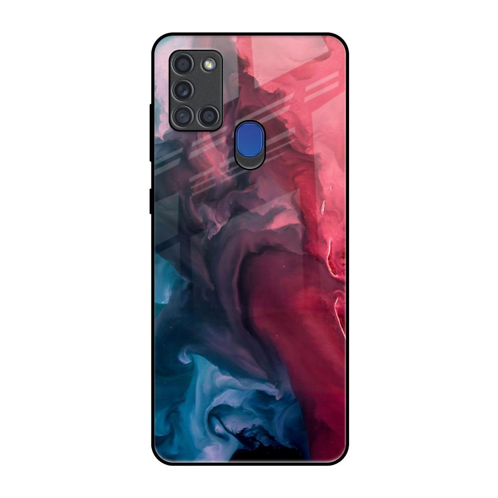Blue & Red Smoke Samsung A21s Glass Back Cover Online