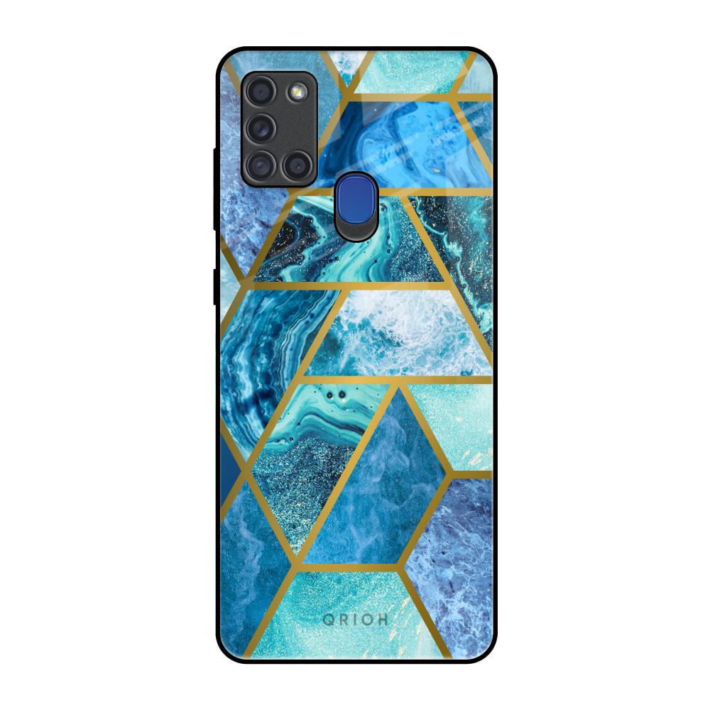 Turquoise Geometrical Marble Samsung A21s Glass Back Cover Online