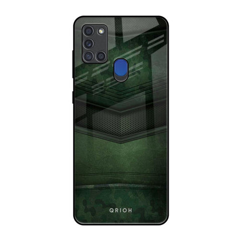Green Leather Samsung A21s Glass Back Cover Online