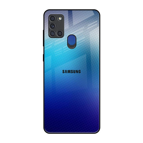 Blue Rhombus Pattern Samsung A21s Glass Back Cover Online