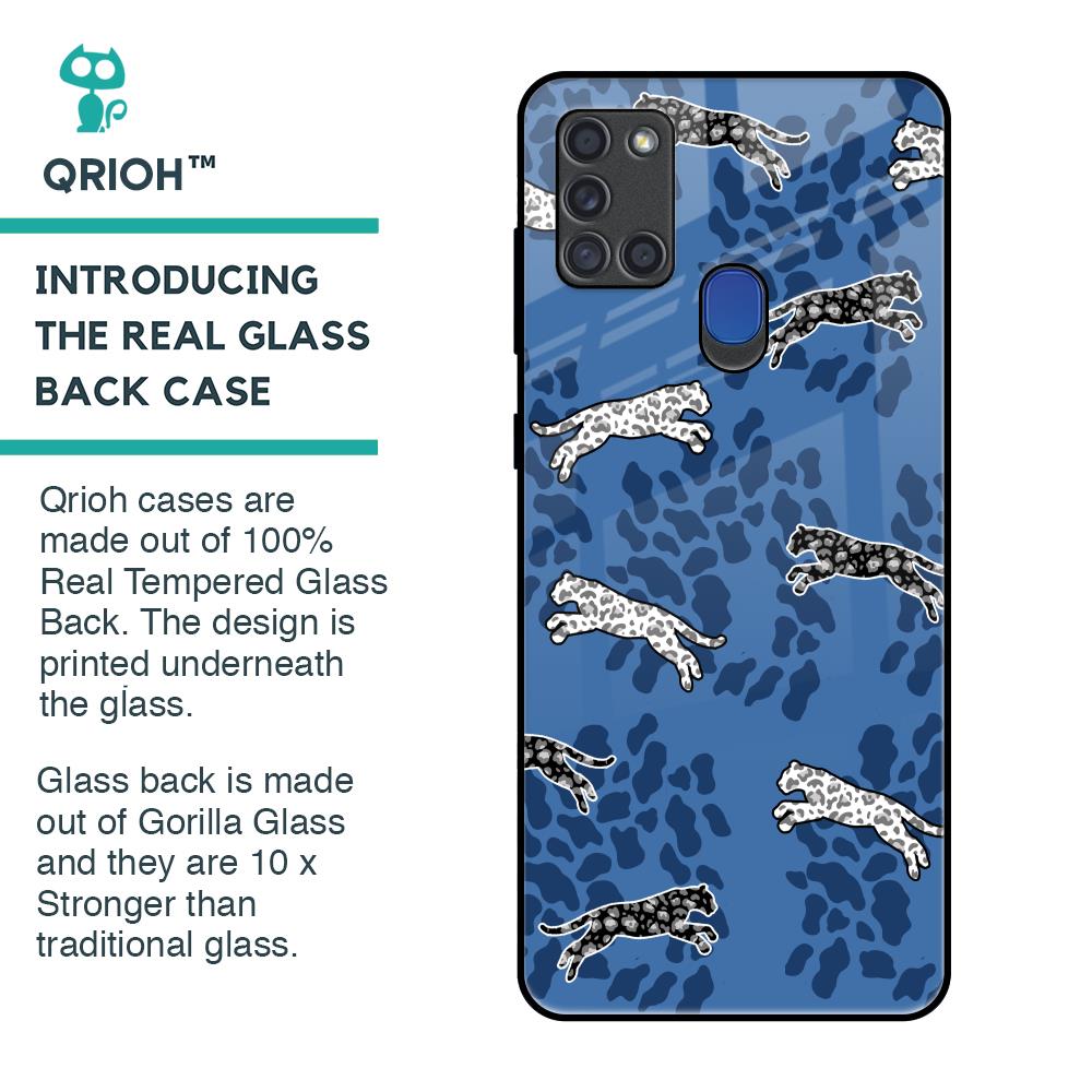 Blue Cheetah Glass Case for Samsung A21s
