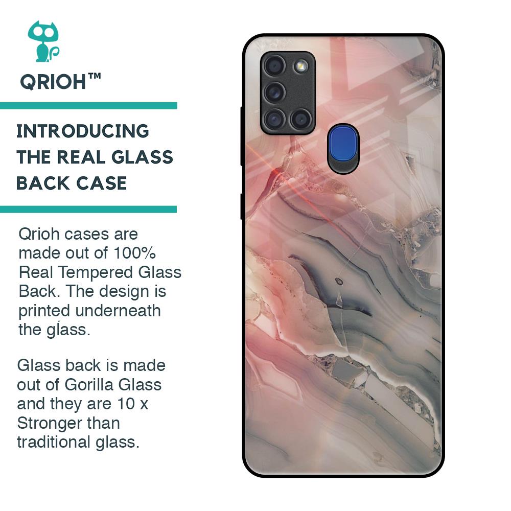 Pink And Grey Marble Glass Case For Samsung A21s