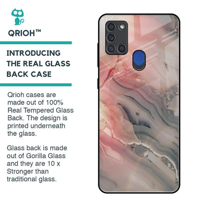 Pink And Grey Marble Glass Case For Samsung A21s