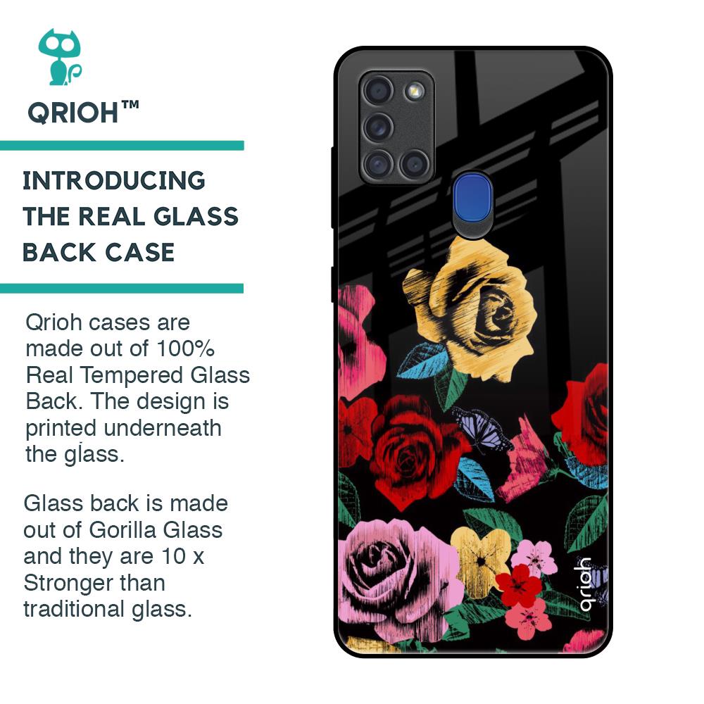 Floral Decorative Glass Case For Samsung A21s
