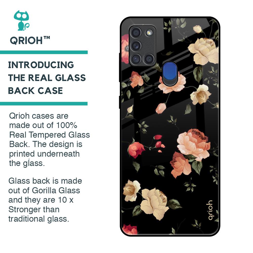 Black Spring Floral Glass Case for Samsung A21s