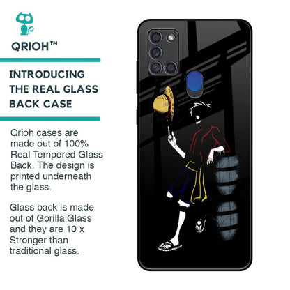Luffy Line Art Glass Case for Samsung A21s