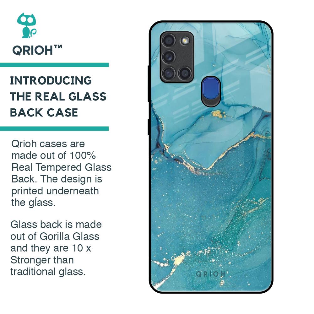 Blue Golden Glitter Glass Case for Samsung A21s
