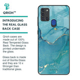 Blue Golden Glitter Glass Case for Samsung A21s