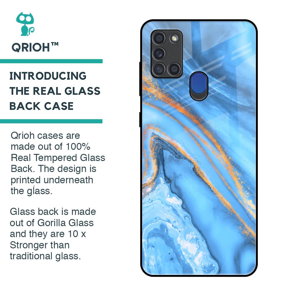 Vibrant Blue Marble Glass Case for Samsung A21s