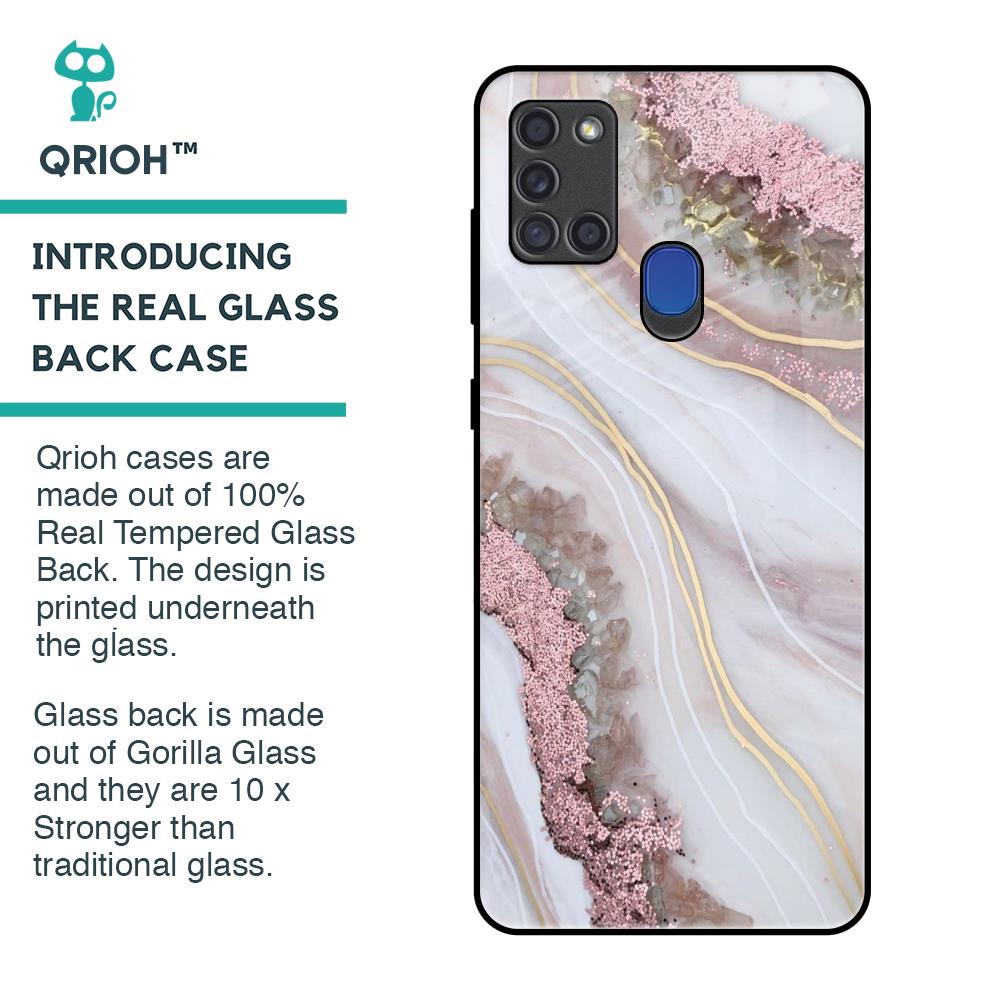 Pink & Gold Gllitter Marble Glass Case for Samsung A21s