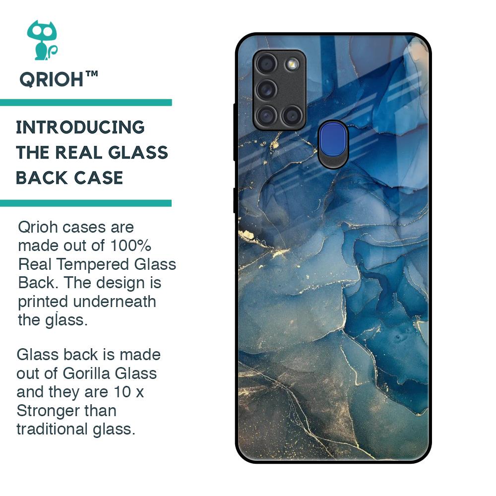 Blue Cool Marble Glass Case for Samsung A21s