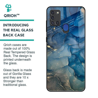 Blue Cool Marble Glass Case for Samsung A21s