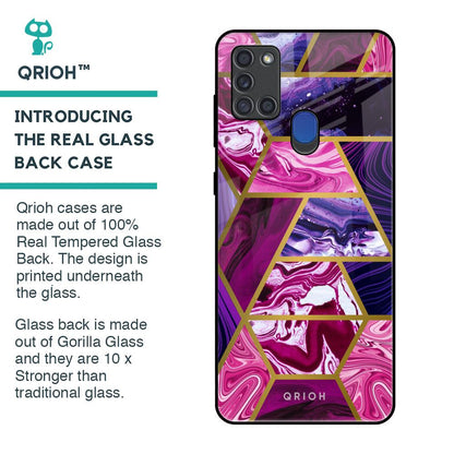 Electroplated Geometric Marble Glass Case for Samsung A21s