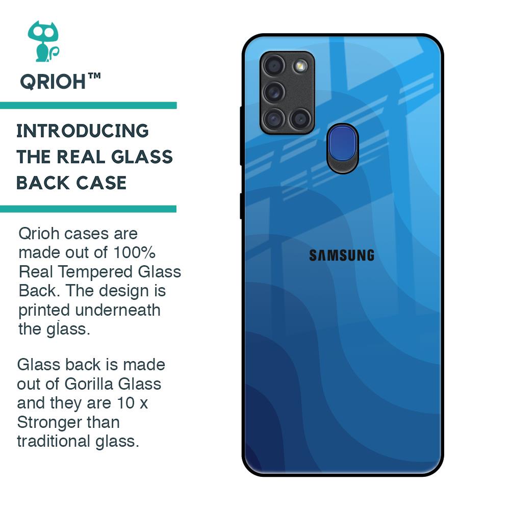 Blue Wave Abstract Glass Case for Samsung A21s