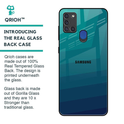 Green Triangle Pattern Glass Case for Samsung A21s