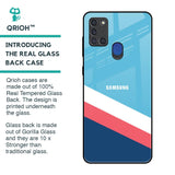Pink & White Stripes Glass Case For Samsung A21s