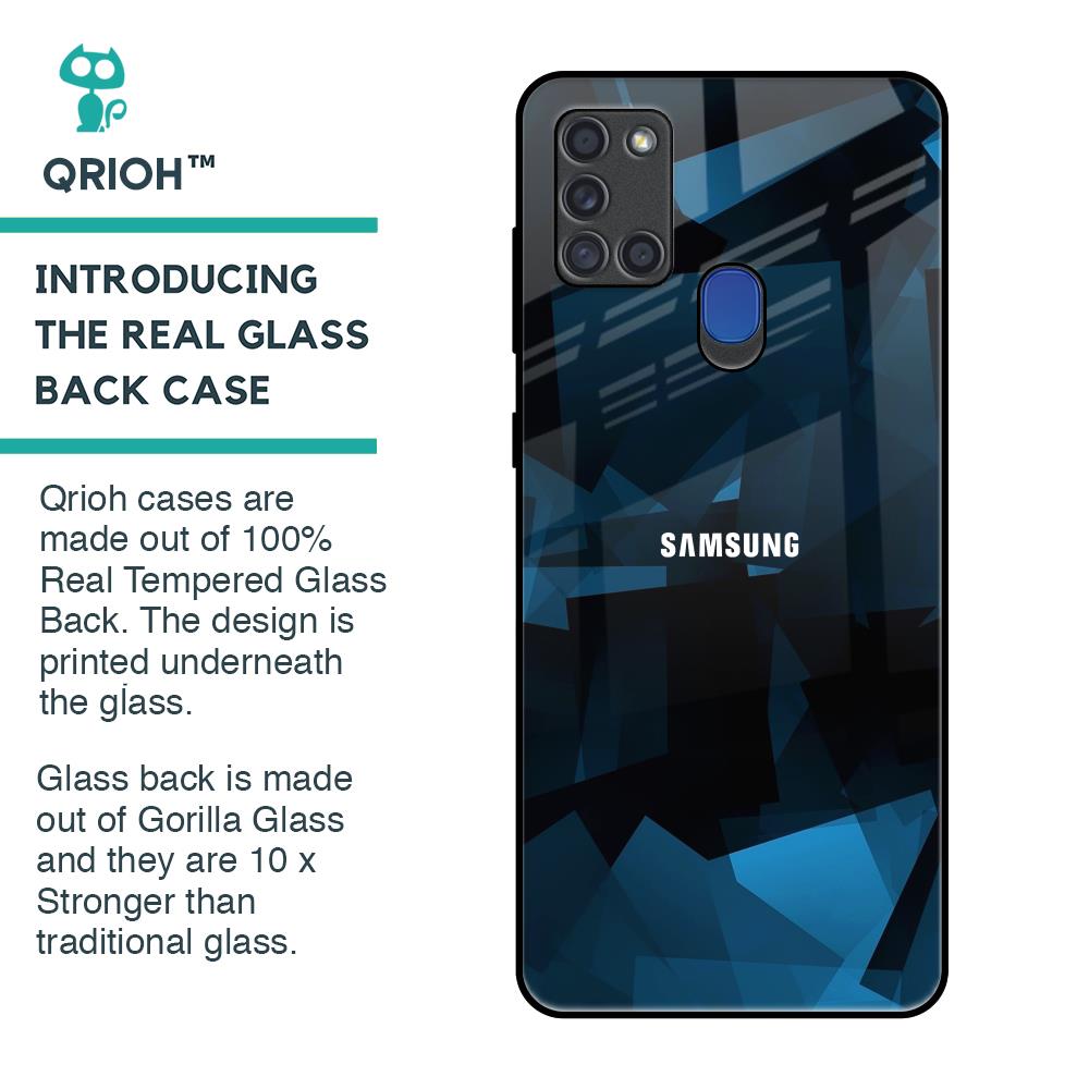 Polygonal Blue Box Glass Case For Samsung A21s
