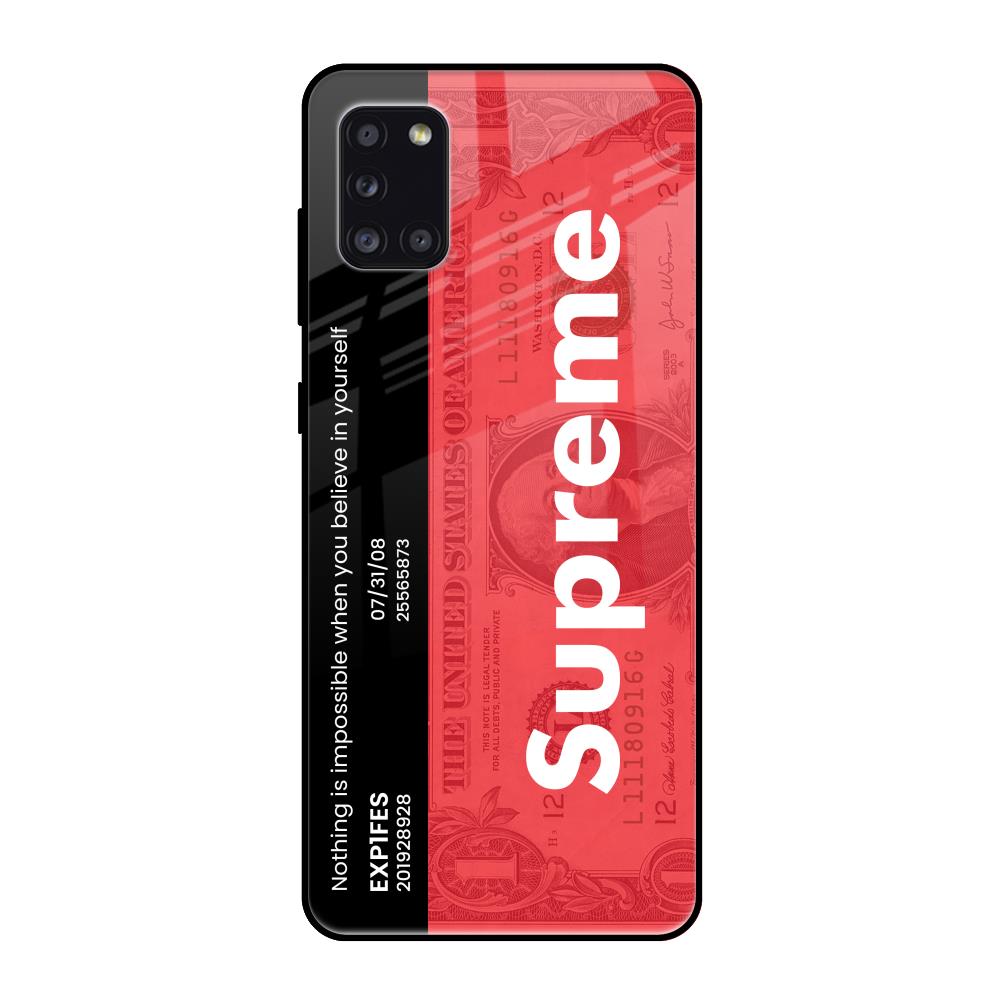 Supreme Ticket Samsung Galaxy A31 Glass Back Cover Online