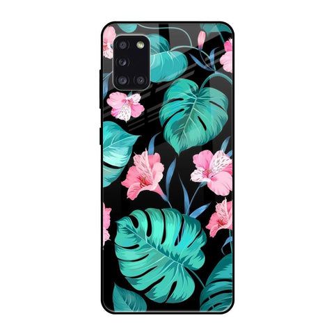 Tropical Leaves & Pink Flowers Samsung Galaxy A31 Glass Back Cover Online